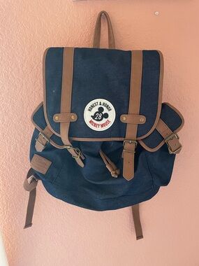 Loungefly Mickey Navy Canvas Backpack with Brown Trim